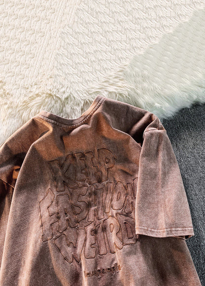 Loose Brown Letter Solid Cotton Mens T Shirts Summer YL010