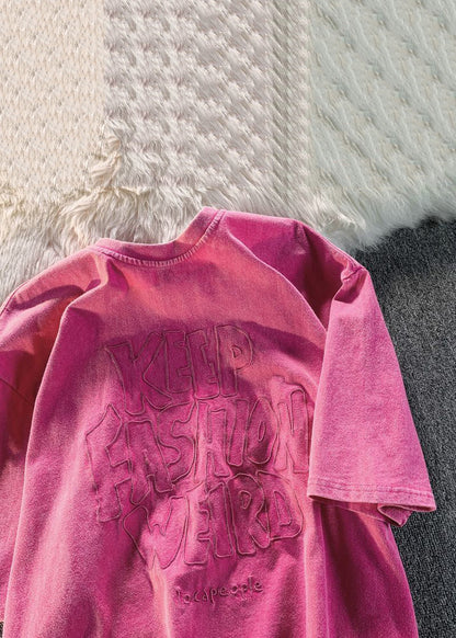 Loose Brown Letter Solid Cotton Mens T Shirts Summer YL010