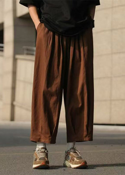 Crop Chocolate Summer Elastic Mens Pants Cotton Loose Solid Waist