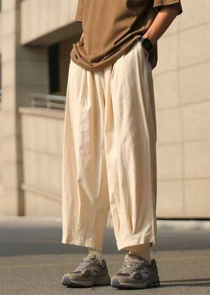 Crop Chocolate Summer Elastic Mens Pants Cotton Loose Solid Waist