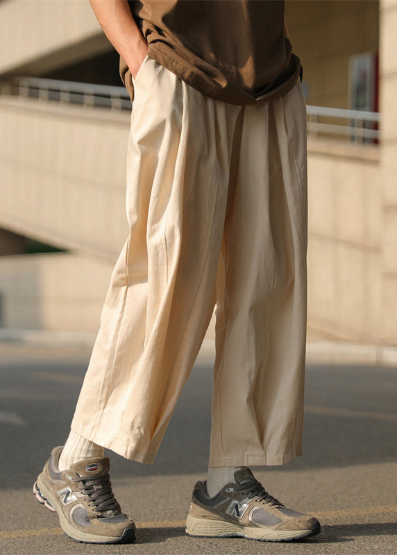 Crop Chocolate Summer Elastic Mens Pants Cotton Loose Solid Waist