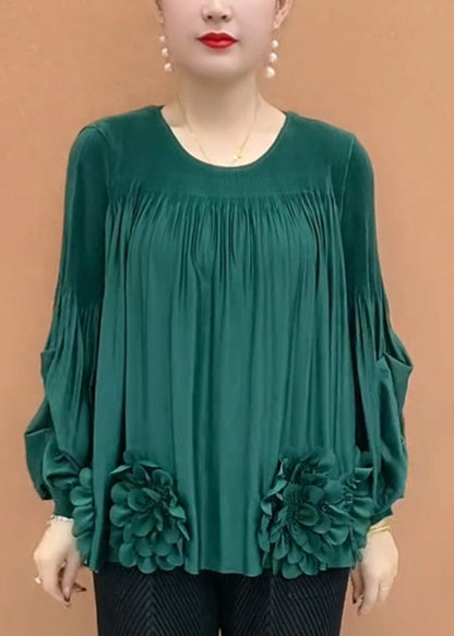 Patchwork Shirt Sleeve Loose Coffee Floral T O-Neck Lantern