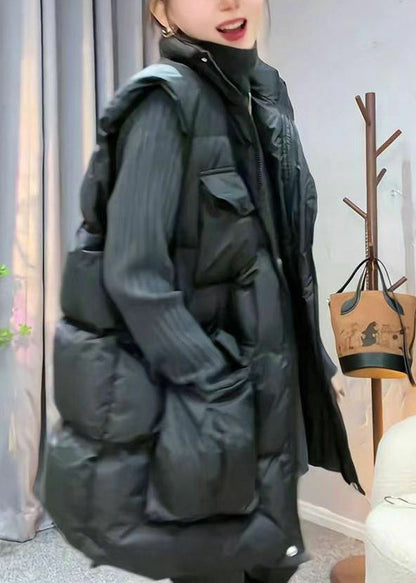 Loose Coffee Zip Up Pockets Cotton Filled Waistcoat Sleeveless YW015