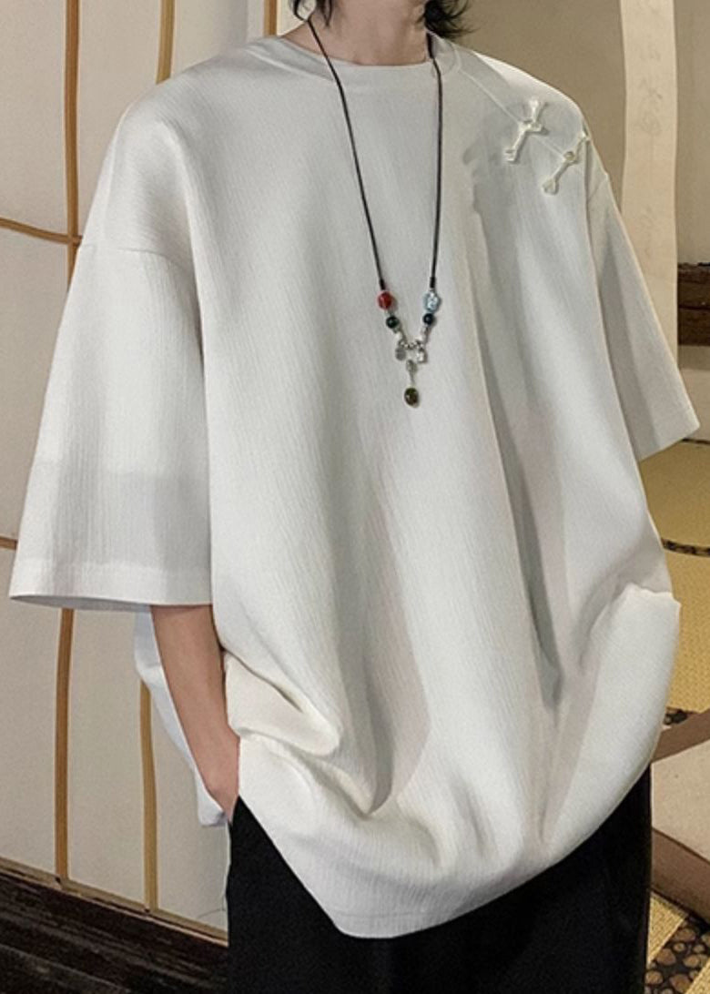 Cotton Button Green Fluorescent Shirts Loose Half Men T Solid