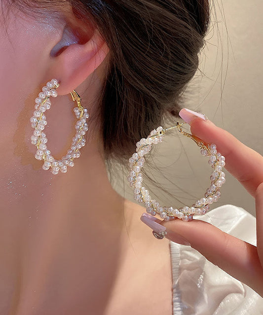 Pearl Hoop Earrings Copper Alloy Gold Loose