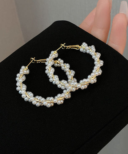 Pearl Hoop Earrings Copper Alloy Gold Loose