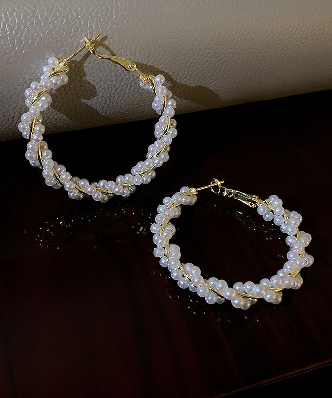 Pearl Hoop Earrings Copper Alloy Gold Loose