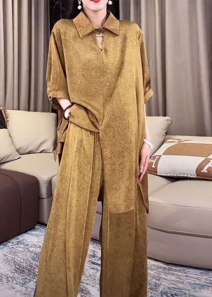 Peter Gold Set Open Side Pan Collar Silk Two Half Pieces Loose