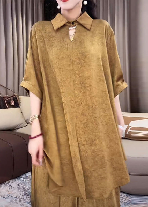 Peter Gold Set Open Side Pan Collar Silk Two Half Pieces Loose