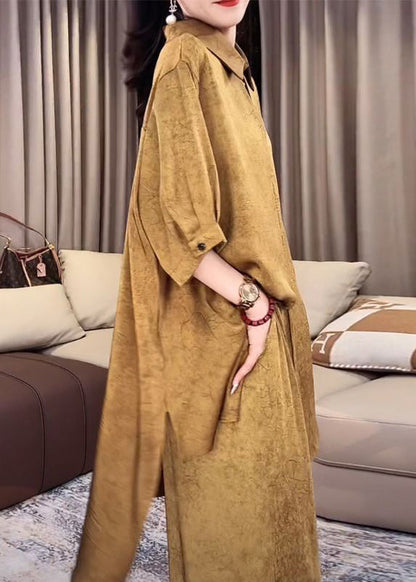 Peter Gold Set Open Side Pan Collar Silk Two Half Pieces Loose