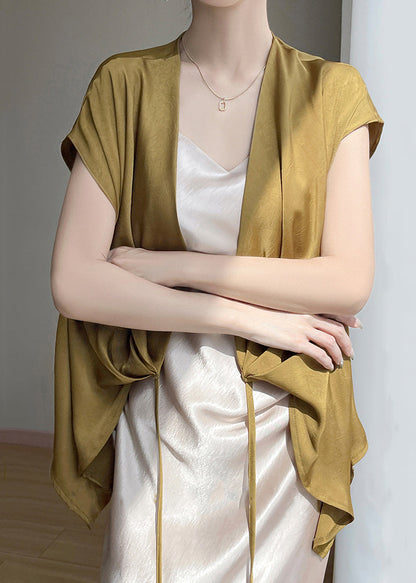 Loose Summer Lace V Up Silk Neck Gold Shirts