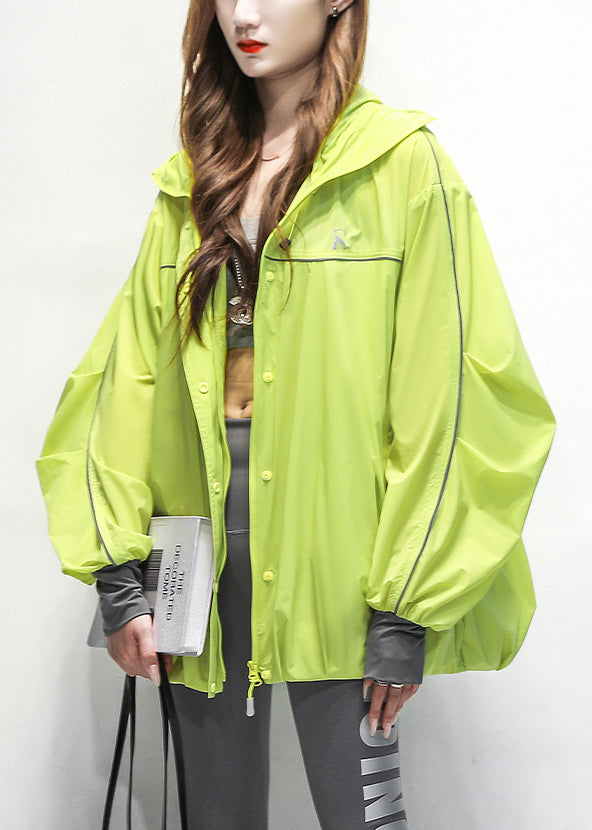 Drawstring Cotton Green Hooded Patchwork Loose Coat Summer