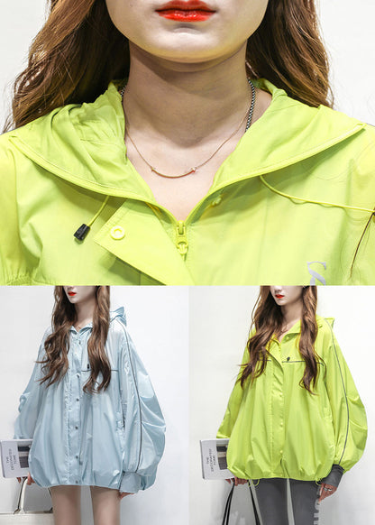 Drawstring Cotton Green Hooded Patchwork Loose Coat Summer