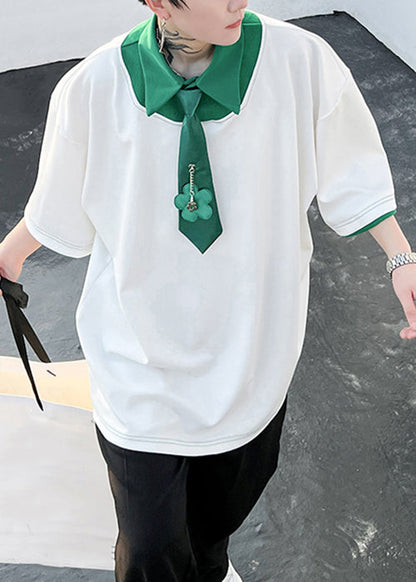 Patchwork Shirts Mens Original Polo Design Green Loose Cotton