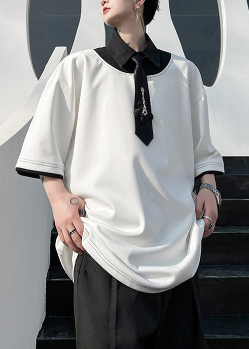 Patchwork Shirts Mens Original Polo Design Green Loose Cotton