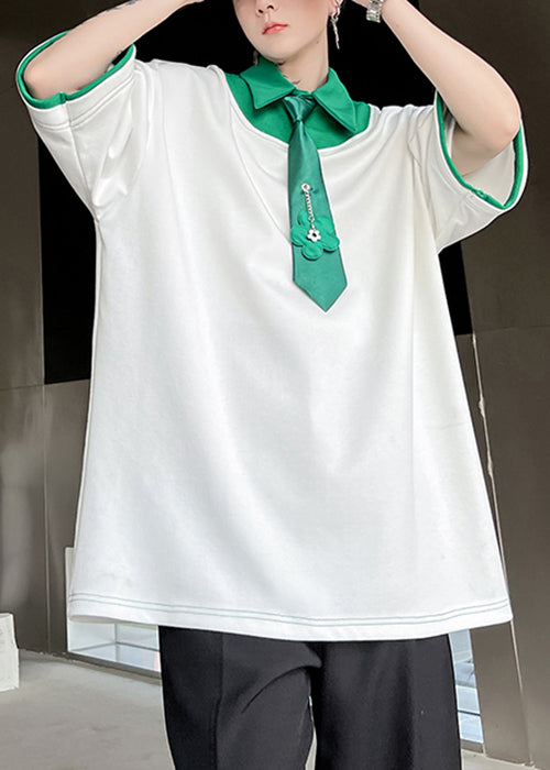 Patchwork Shirts Mens Original Polo Design Green Loose Cotton