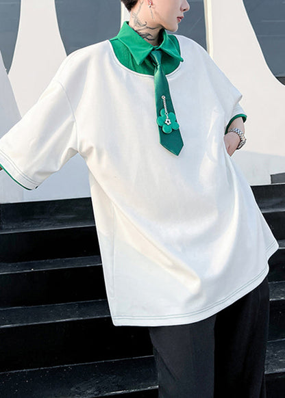 Patchwork Shirts Mens Original Polo Design Green Loose Cotton