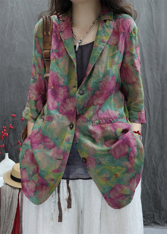 Print Spring Loose Peter Coats Cotton Pan Collar Green