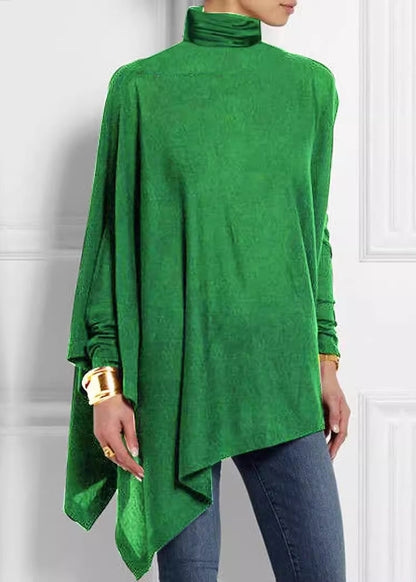 Asymmetrical Turtleneck Top Loose Spring Green
