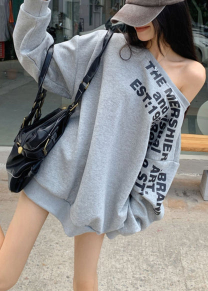 Loose Cold Cotton Sweatshirt Spring Grey Letter Shoulder Print