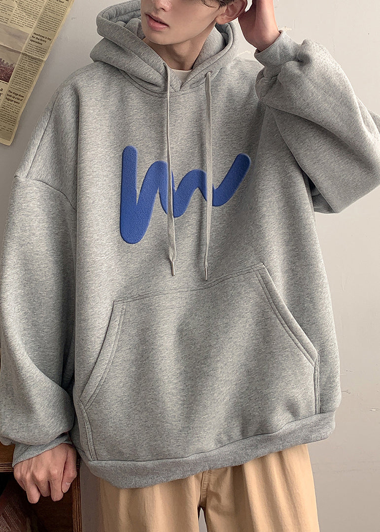 Loose Grey Hooded Pockets Cotton Men Sweatshirt Spring YQ028