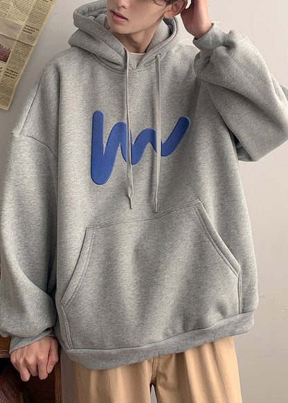 Loose Grey Hooded Pockets Cotton Men Sweatshirt Spring YQ028