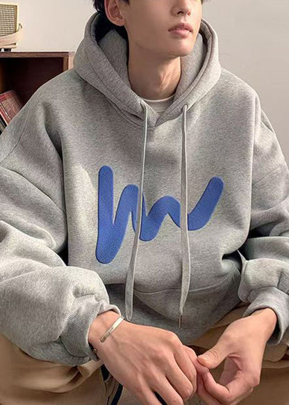 Loose Grey Hooded Pockets Cotton Men Sweatshirt Spring YQ028