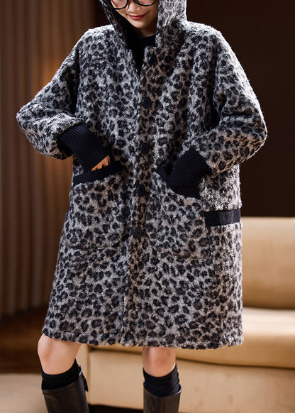 Loose Grey Hooded Pockets Womens Parka Spring TY011