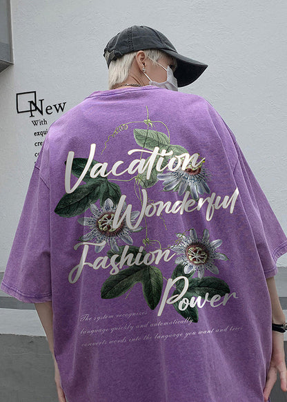 Neck Grey T Loose Print Cotton Summer O Men Shirt