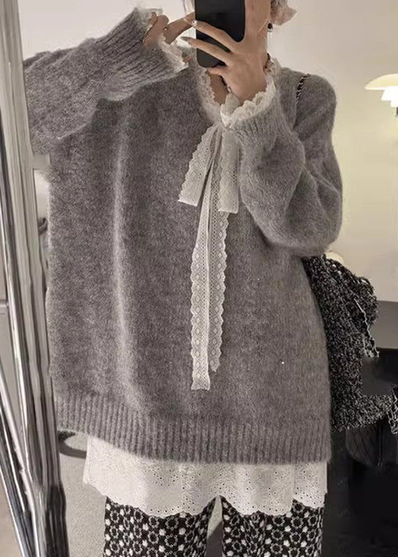Loose Grey Thick Cozy Cotton Knit Sweaters Winter RK006