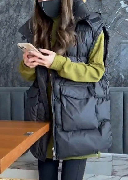 Loose Khaki Drawstring Pockets Cotton Filled Waistcoat Sleeveless YW014