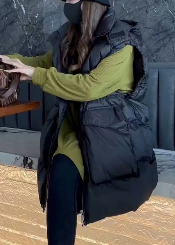 Loose Khaki Drawstring Pockets Cotton Filled Waistcoat Sleeveless YW014