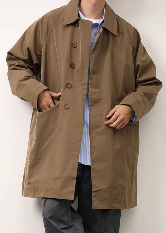 Loose Khaki Peter Pan Collar Button Cotton Men Coat Spring YQ004