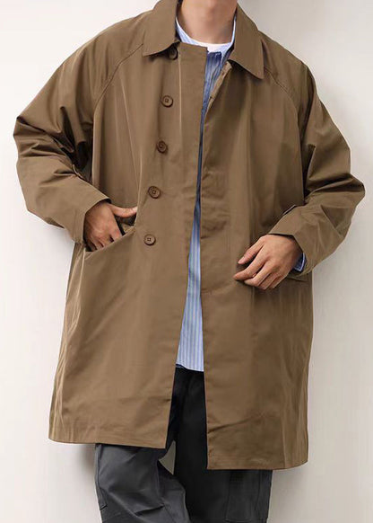 Loose Khaki Peter Pan Collar Button Cotton Men Coat Spring YQ004