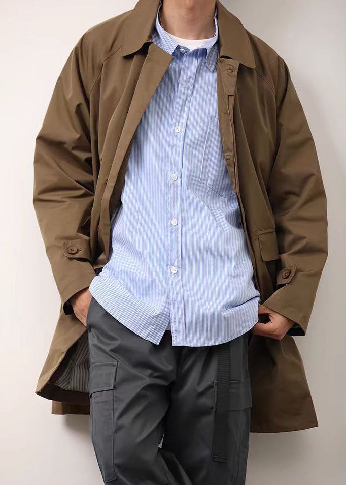 Loose Khaki Peter Pan Collar Button Cotton Men Coat Spring YQ004