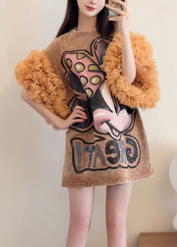 Dresses Shirts Ruffled Patchwork Summer Loose Tulle T Khaki