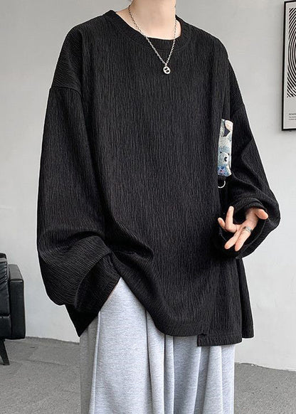 Khaki Shirts Cotton Men Tasseled T Loose Solid Spring