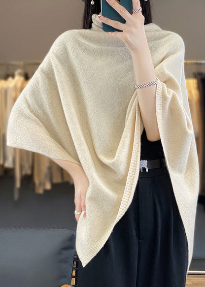 Loose Khaki Turtleneck Solid Woolen Cape Sweaters Spring TF023