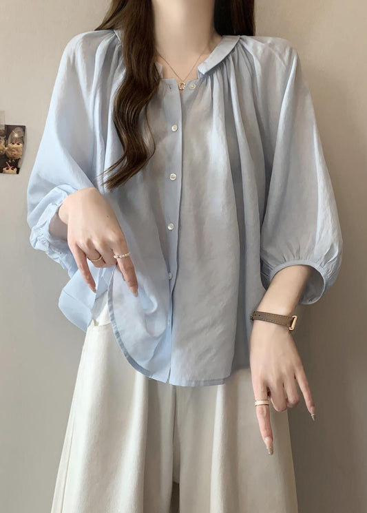Chiffon Pan Peter Light Button Shirts Bracelet Blue Loose Collar