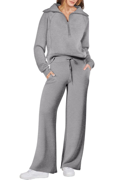 Light Cotton Leg And Zip Tops Loose Wide Two Green Up Solid Pants