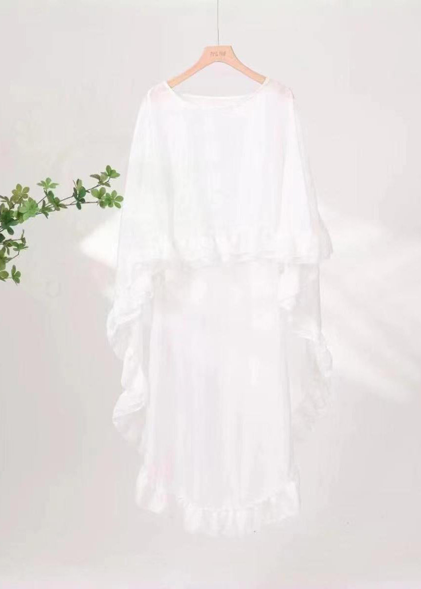 Loose Mulberry O-Neck Ruffled Patchwork Chiffon Cape Long Sleeve TR001