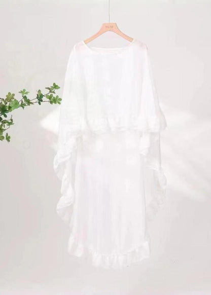 Loose Mulberry O-Neck Ruffled Patchwork Chiffon Cape Long Sleeve TR001