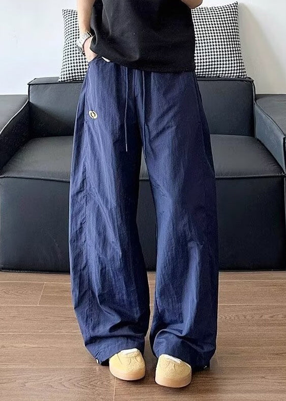 Elastic Pants Navy Loose Summer Solid Waist Cotton Men