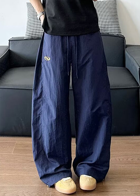 Elastic Pants Navy Loose Summer Solid Waist Cotton Men