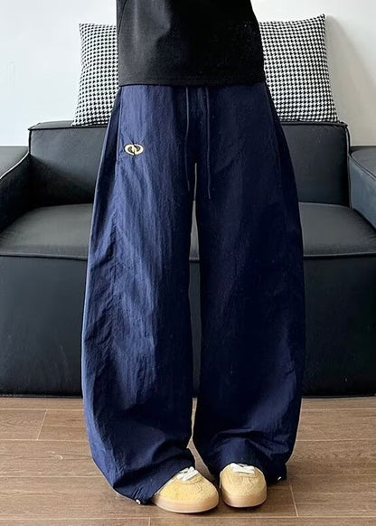 Elastic Pants Navy Loose Summer Solid Waist Cotton Men