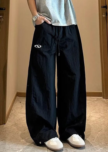 Elastic Pants Navy Loose Summer Solid Waist Cotton Men