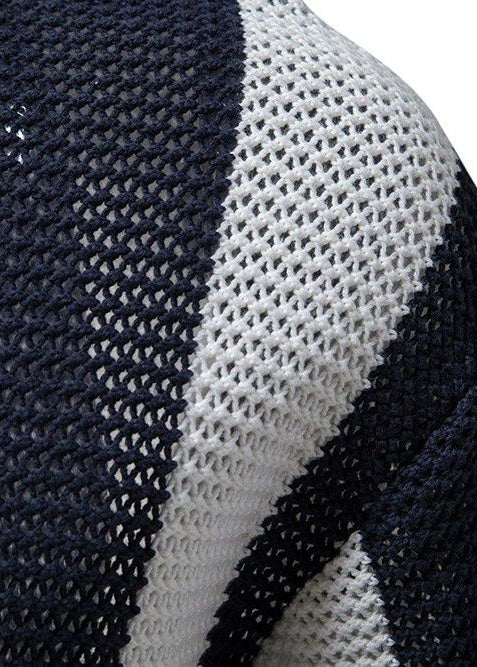 Striped Shirt Polo Knit And Loose Men Hollow Navy Out