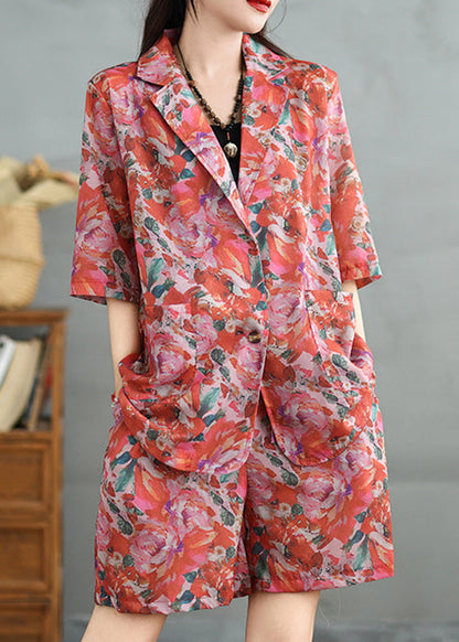 Collar Loose Cotton Pan Pieces Print Shorts Two And Coat Peter