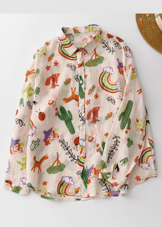 Shirts Loose Cotton Peter Spring Print Pan Collar