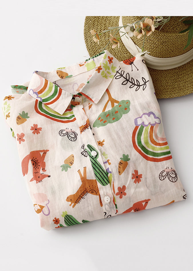 Shirts Loose Cotton Peter Spring Print Pan Collar